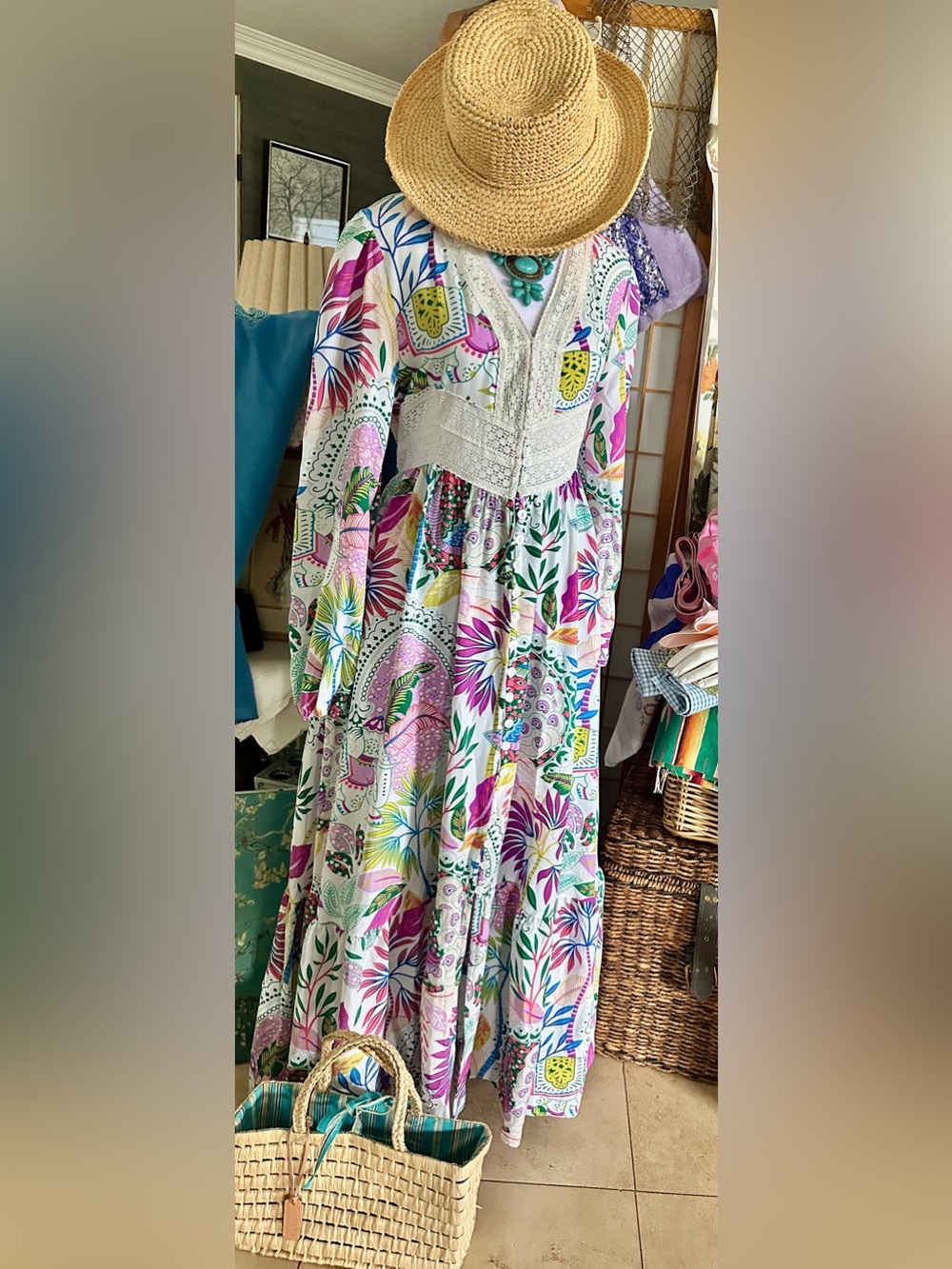 Vacasun Boho Floral Lace-Trim w/Elephants Maxi Dress • Size M • NWT - Picture 6 of 11